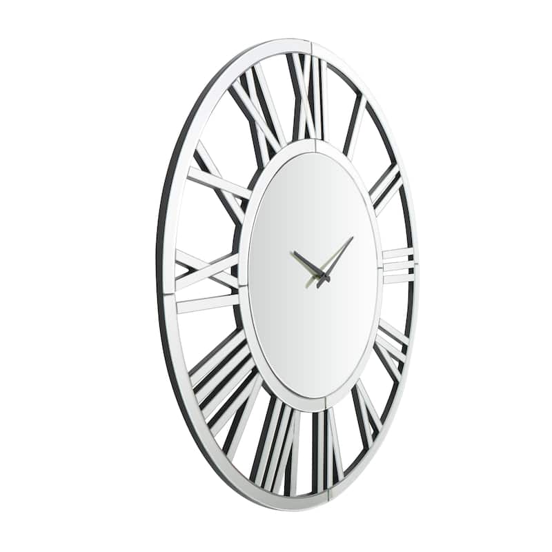 Glass Mirrored Decorative Wall Clock - Silver - Roche River Decor