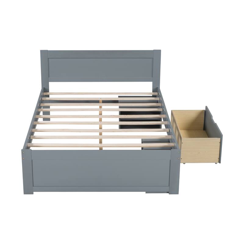 Modern Bed with Drawer & 2 Storage Shelves