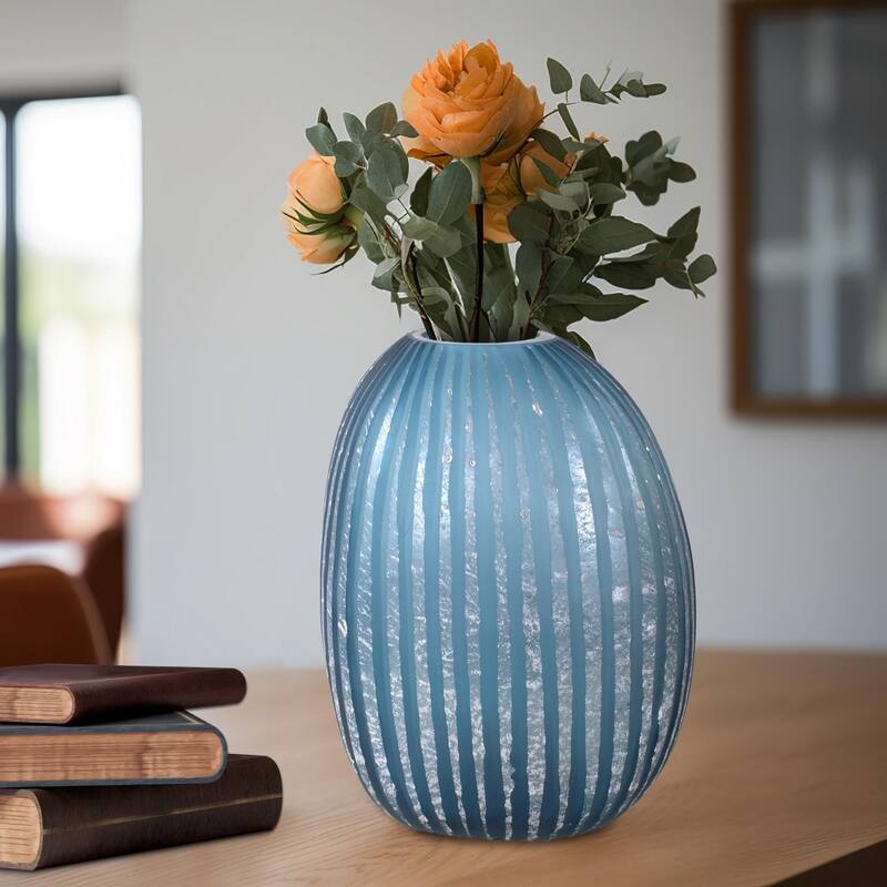 Allan Andrews Contemporary Asymmetrical Matte Blue & Silver Glass Vase Collection