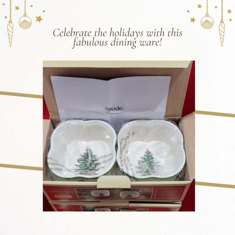 Spode Set of 2 Christmas Tree Square Scalloped Ramekins