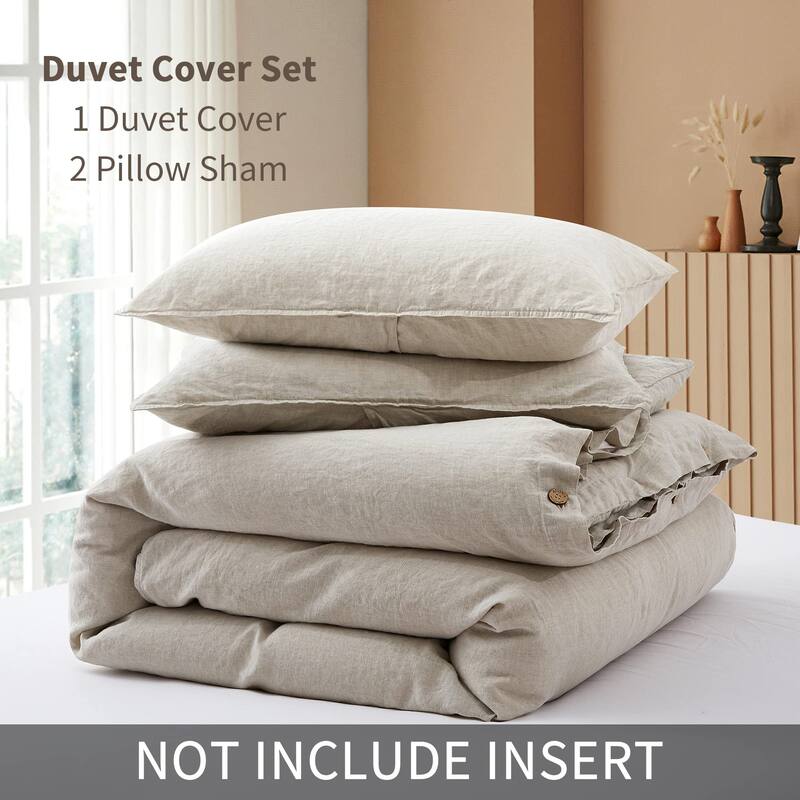 Bedding Duvet Cover Set Linen - 100% French Flax Washed Bed Sets Comforter Cover Set (1 Duvet Cover and 2 Pillow Shams) King