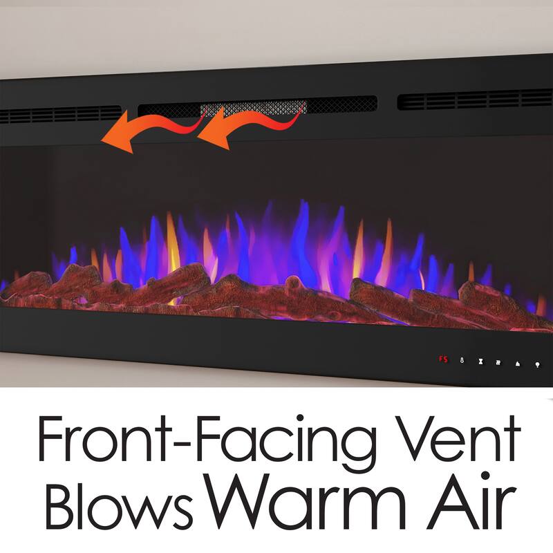 Hastings Home 72-Inch Black Wall Mount Electric Fireplace with 10 Ember Bed Colors