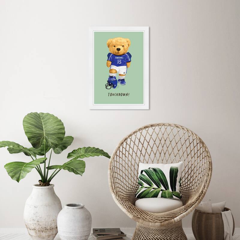 Wynwood Studio Prints Sports and Teams Touchdown Bear Blue and Pastel Green Wall Art Canvas Print - White