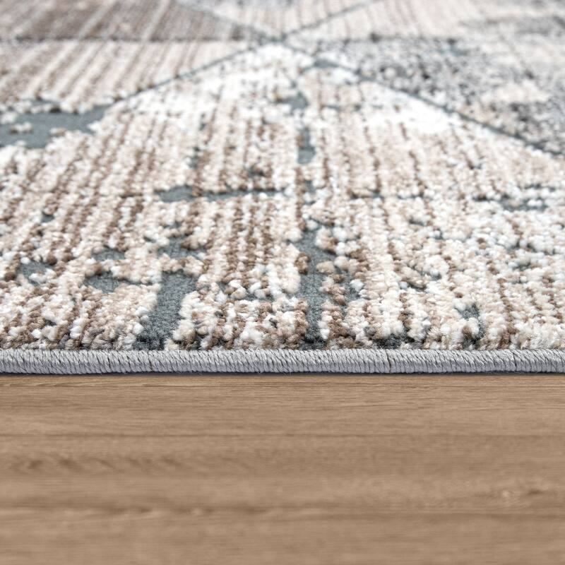 Modern Rug For Living Room Geometric Design with 3D pattern In Beige