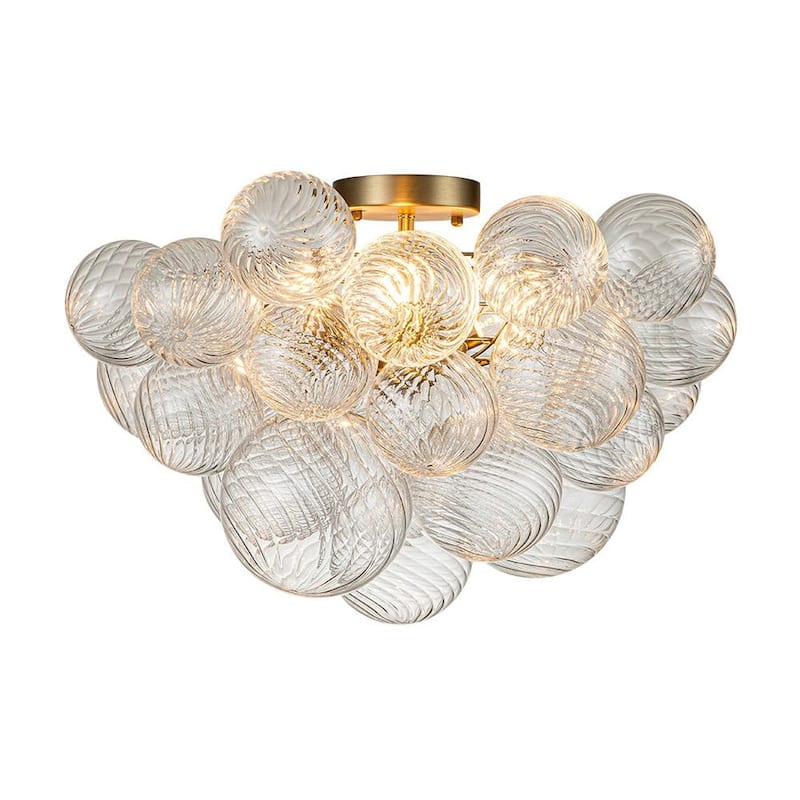Modern Ribbed Glass Globe Cluster Bubble Semi Flush - Brass, Nickel - Brass