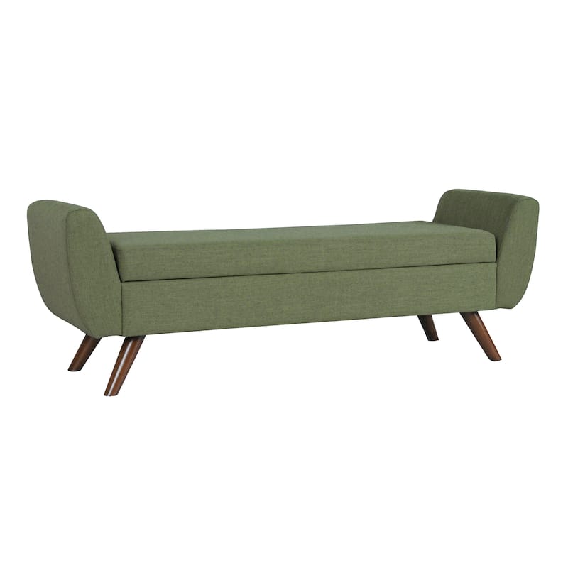 Rae Storage Bench Ottoman with Arms, Olive Green Woven Fabric, 60 Inch