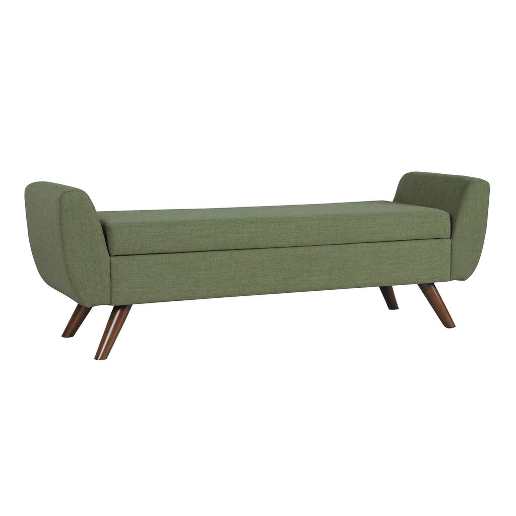 Rae Storage Bench Ottoman with Arms, Olive Green Woven Fabric, 60 Inch