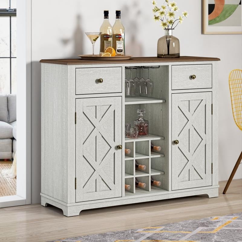 47 in. Modern X-Door Wine Cabinet w/ Built-in Wine Rack - 47" in Width