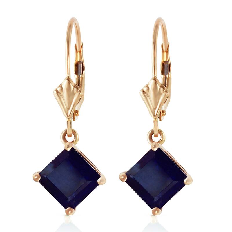 14K Solid Gold Leverback Earrings Natural Sapphire Certified Genuine