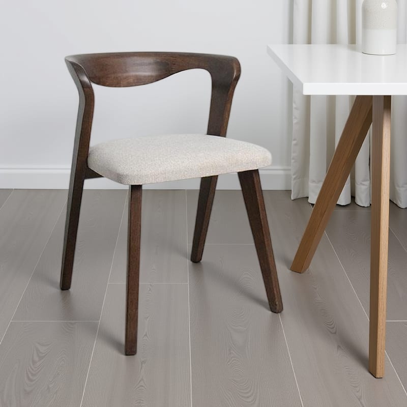 Vyva Dining Side Chair Set of 2, Ivory Seat, Walnut Brown Rubberwood