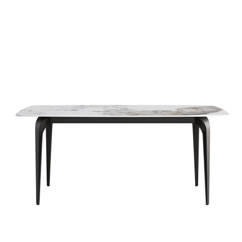 70.87"Modern artificial stone Pandora white curved black metal leg dining table-can accommodate 6-8 people