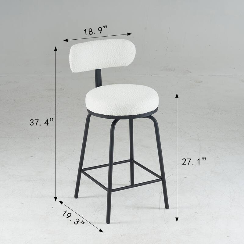 360° Swivel Bar Stools Set of 2,Boucle Counter Height Bar Chairs with Metal Legs for Kitchen Island, Dining Room