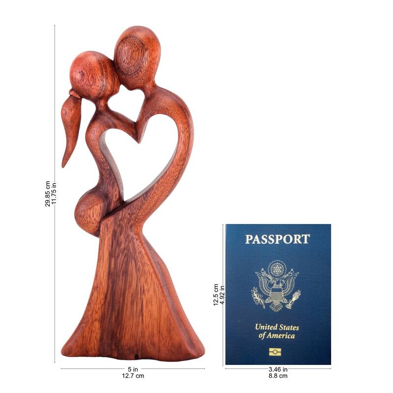 NOVICA Handmade Love's Kiss Wood Sculpture (Indonesia) - 30 cm H x 13 cm W x 4.5 cm D