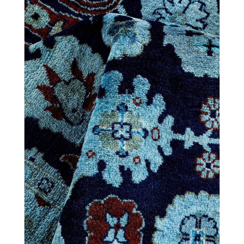 Overton Hand Knotted Wool Vintage Inspired Modern Contemporary Overdyed Blue Area Rug - 3' 2" x 5' 3"