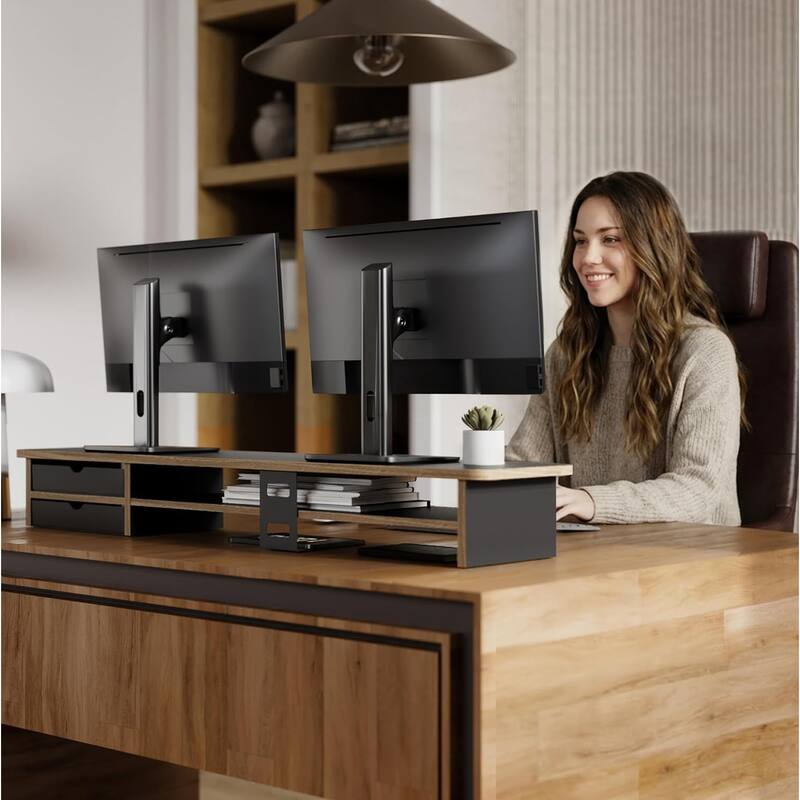 Fenge Dual Monitor Stand, 42.5inch Monitor Riser with Acrylic Drawer