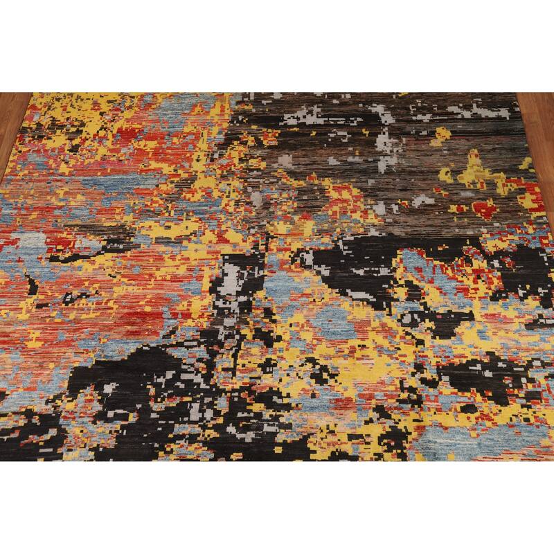 Contemporary Abstract Oriental Area Rug Hand-Knotted Wool Carpet - 8'3" x 11'3"