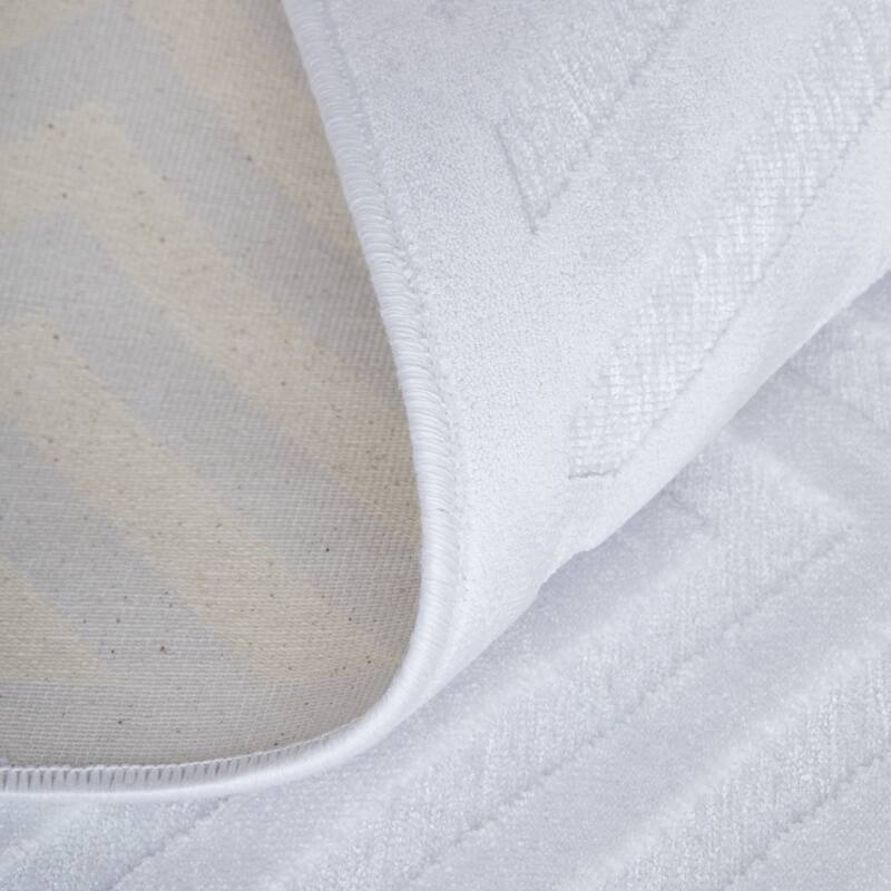 Qazi Lustrous Textured Chevron Rug, White/White, Area Rug