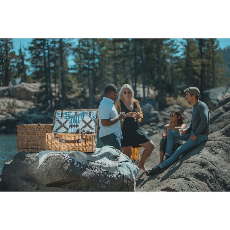 Picnic Time - Belmont Picnic Basket, (Navy Blue & White Stripe)