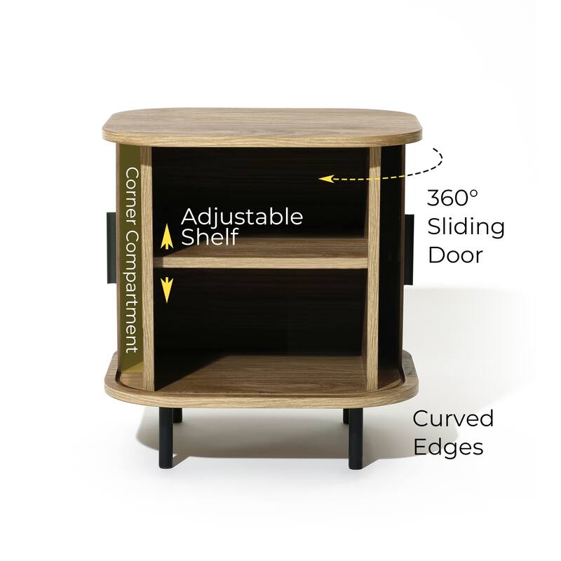 Mid-Century Modern 2-Door Nightstand and End Table with Slatted Slidng Doors