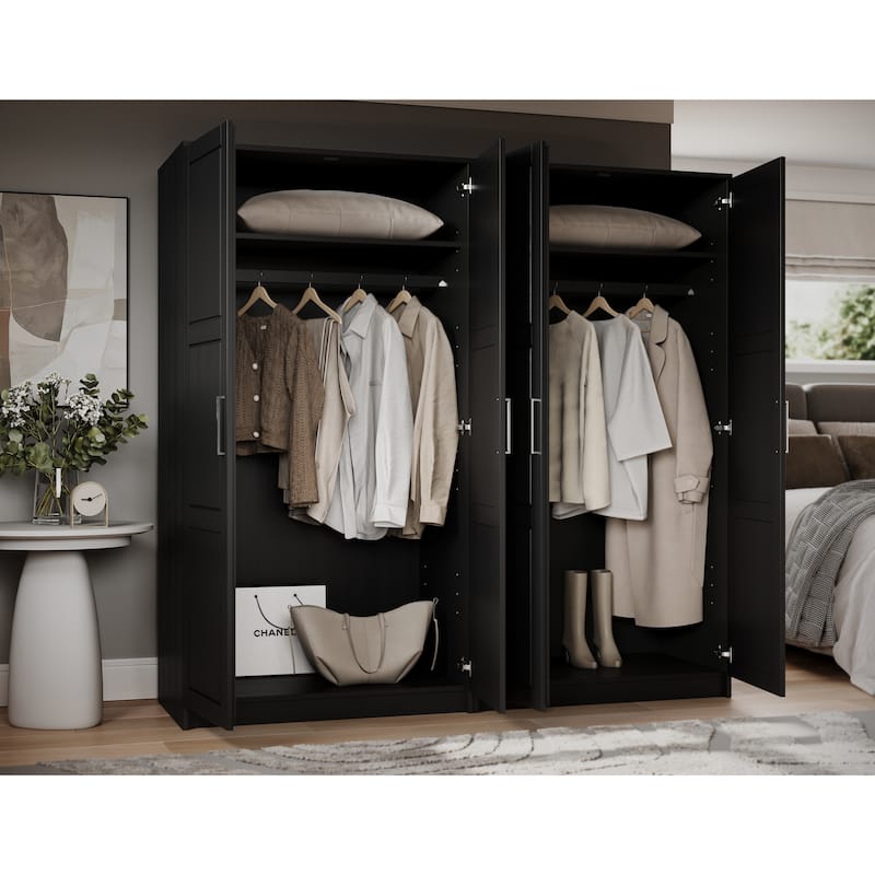 Palace Imports 100% Solid Wood 4-Door Urban Wardrobe Armoire with Solid Doors