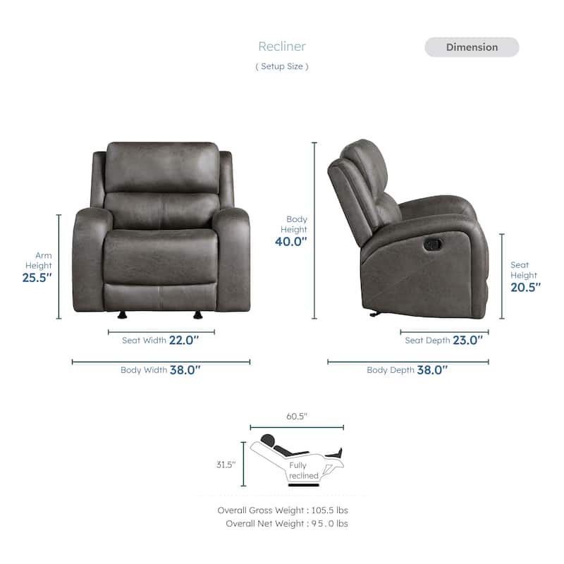 Fremont & Park Mabel Polished Microfiber 3-Piece Manual Reclining Sofa Set