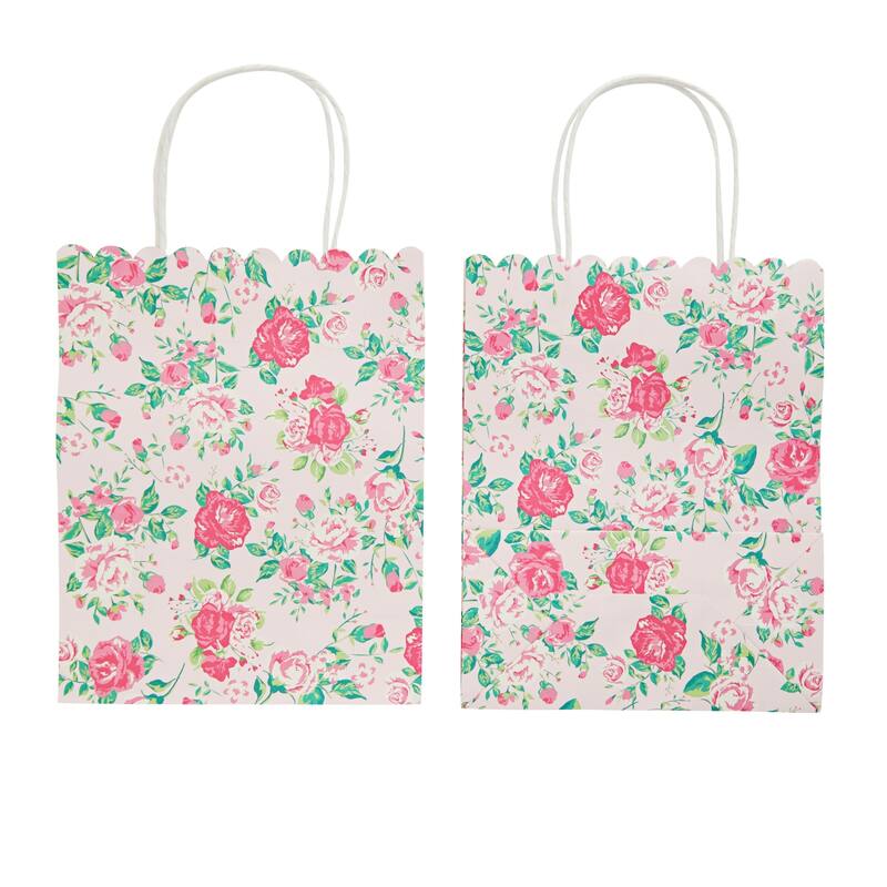 Blue Panda 24 Pack Medium Floral Gift Bags with Handles for Birthday Party Present 10x8x4"