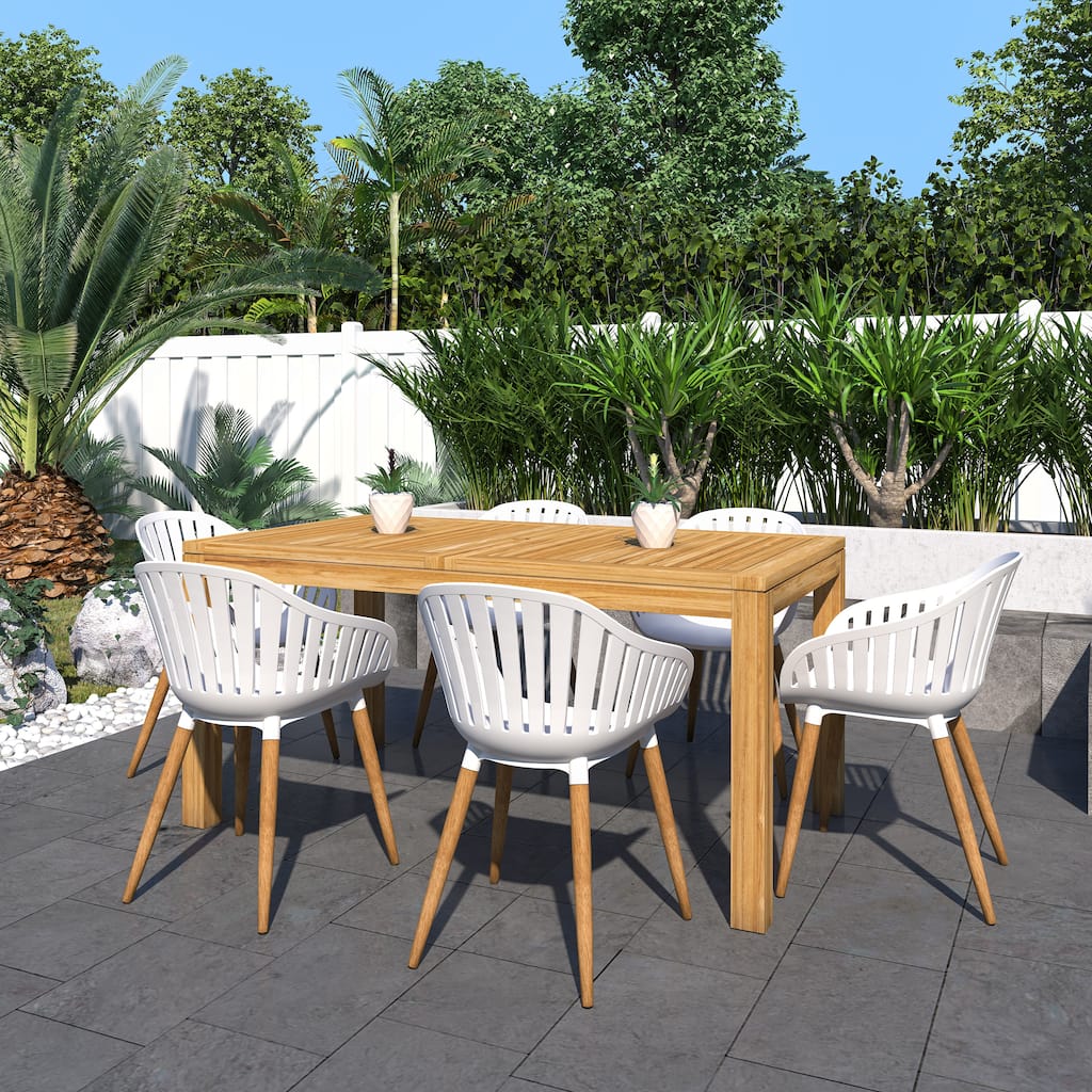 Amazonia Rubi 7pc FSC Teak Wood Outdoor Rectangular Patio Dining Set