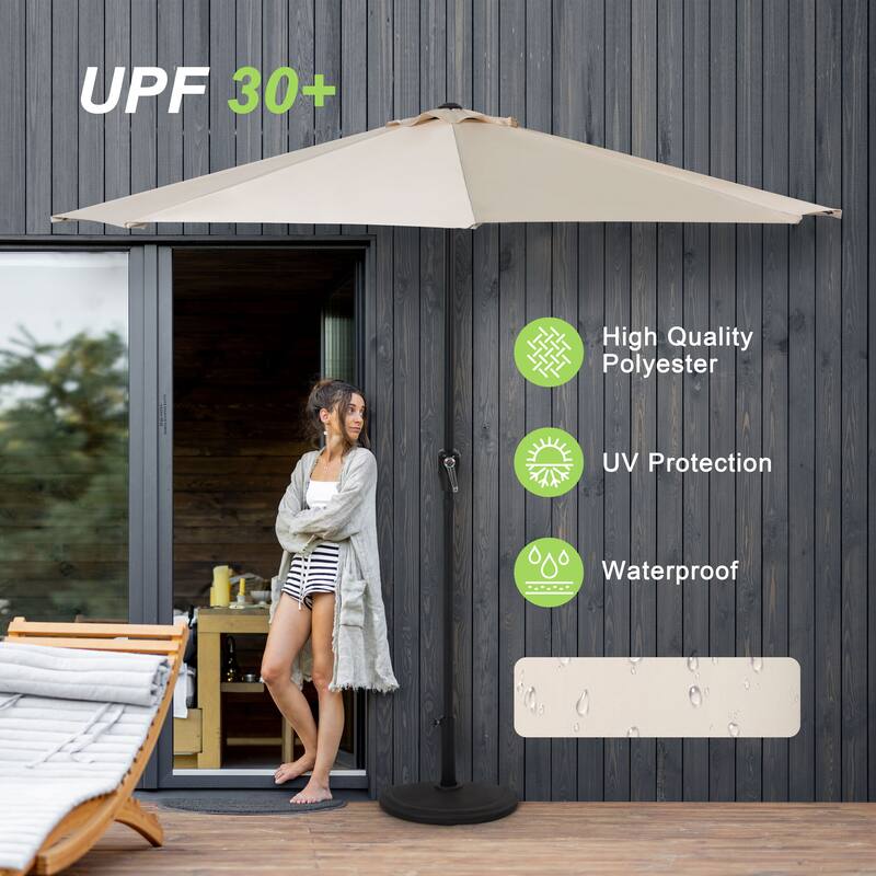 Patio Umbrella, 9 FT Half Round Umbrella, Weather-Resistant Polyester