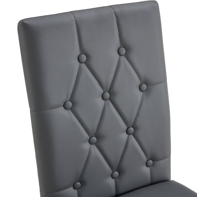 Modern Set of 4 Armless Dining Chairs with Grid Quilted Studded Backrest Metal Legs, for Dining Room Living Room and Bedroom