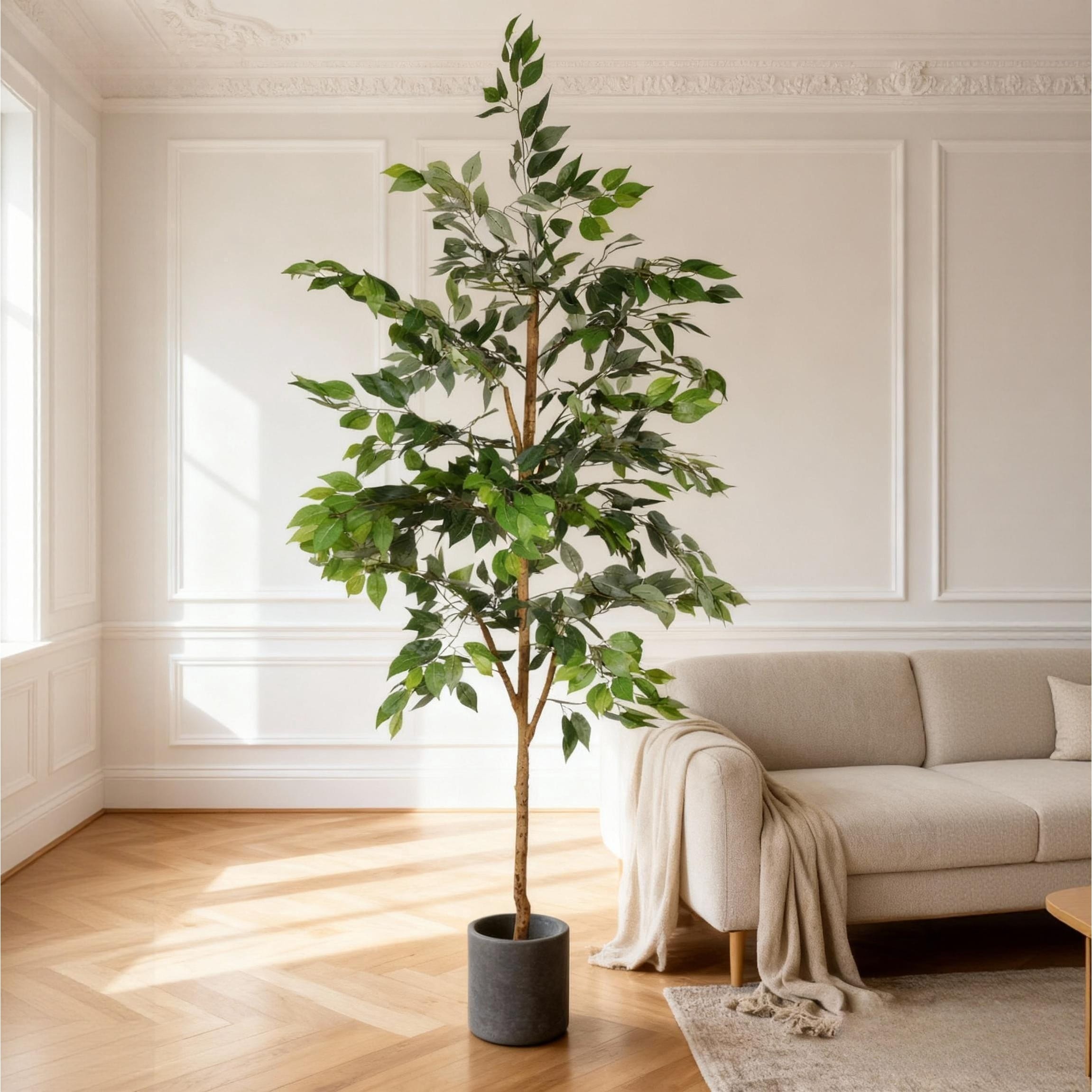 6FT Artificial Ficus Tree with Natural Trunk, Real Touch Fake Plant for Indoor Home Office Decor, 1pc/set