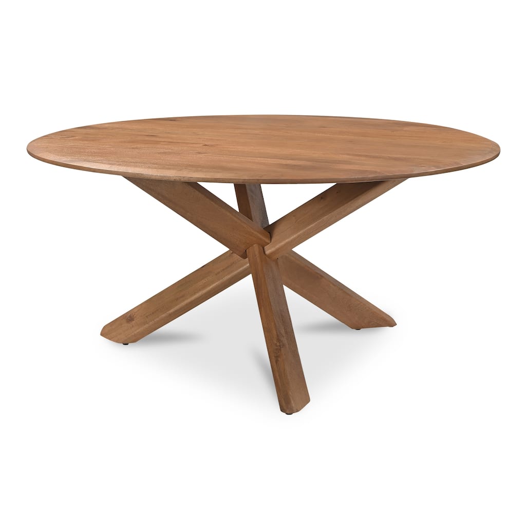 NADAAL STUDIOS Velora Dining Table, Round Mango Wood Top with Interlocking Crisscross Leg Base, Seats 6, Vintage Brown
