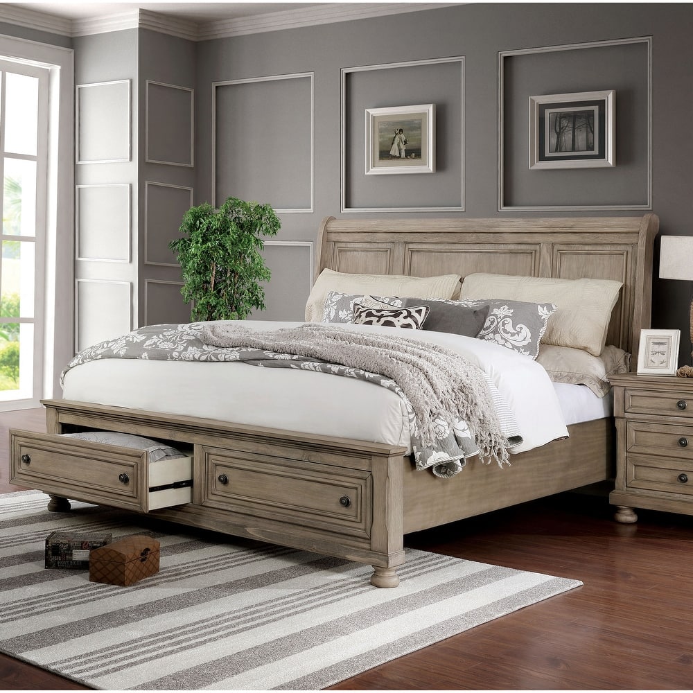 Furniture of America Nahkohe Rustic Grey Wood 2-drawer Sleigh Bed