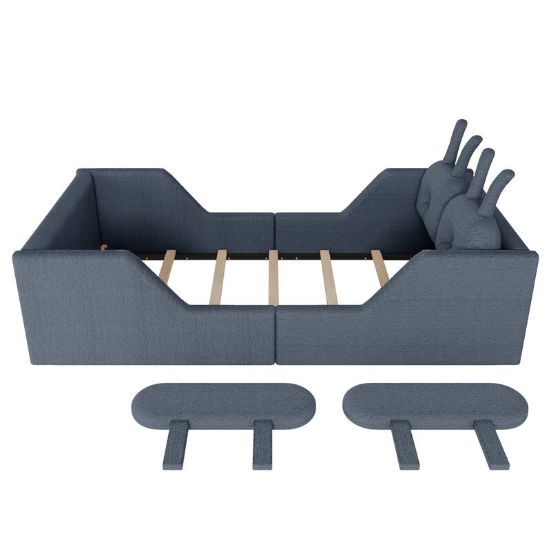 Gray Twin Upholstered Platform Bed with Rabbit Cushion & Removable Side Rails! (Arrives 2025/1/15)