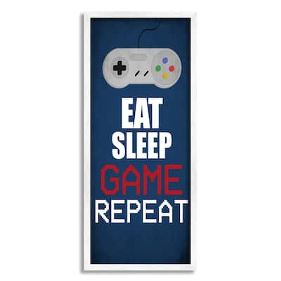Stupell Eat Sleep Game Repeat Pixel Typography Vintage Controller Framed Wall Art - Blue
