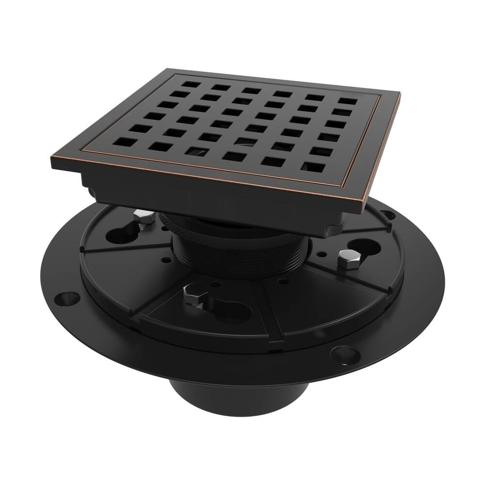4-Inch Square Shower Floor Drain, Quadrato Pattern Grate - 4 inch