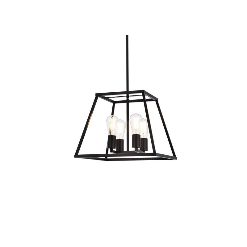 Black Pendant Light - 16 Inch Lantern Chandelier - 4 Light Adjustable Height - Hardwired Dimmer Compatible - 61.4