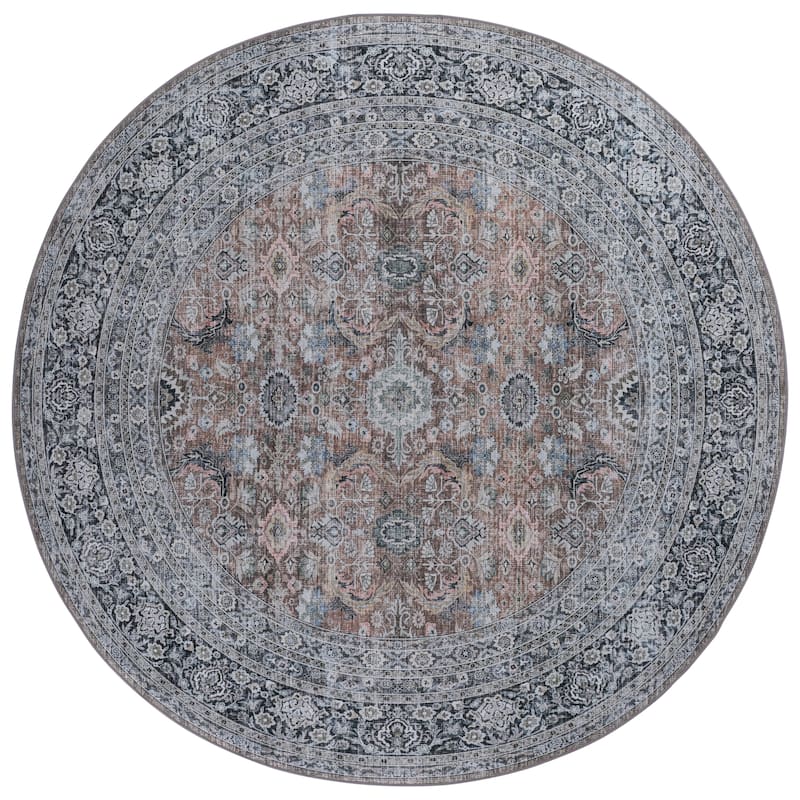 SAFAVIEH Tucson Gunnþora Machine Washable & Slip Resistant Rug - 6' Round - Copper/Olive