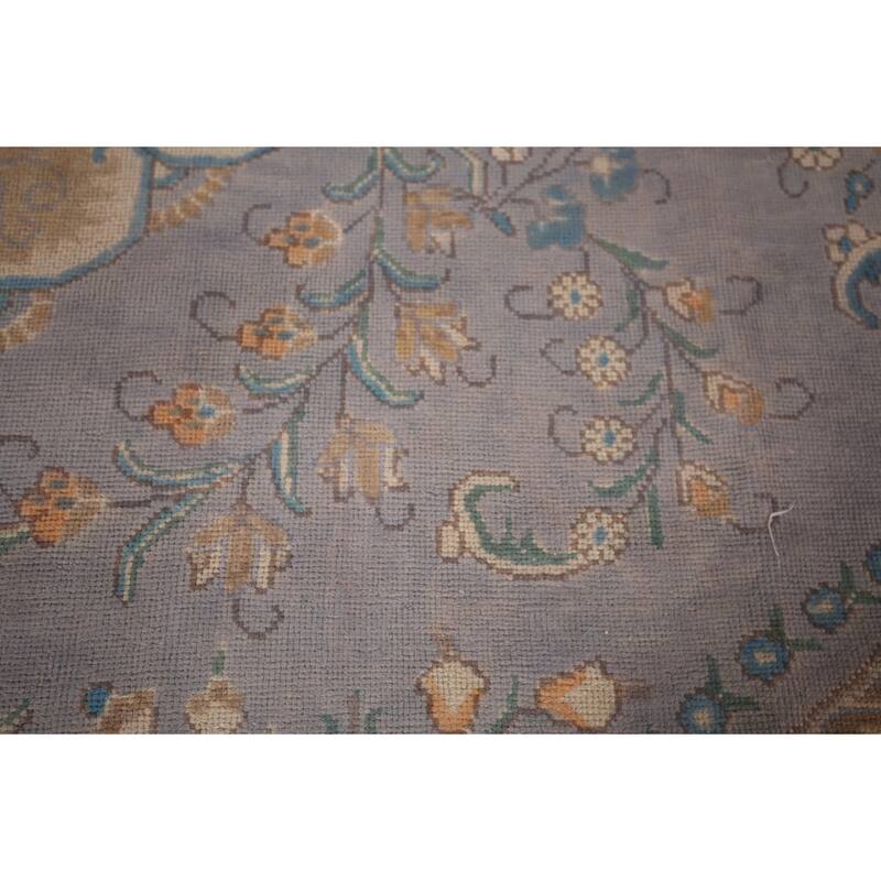 Tabriz Persian Vintage Area Rug Hand-Knotted Blue Wool Carpet - 9'10"x 12'9"