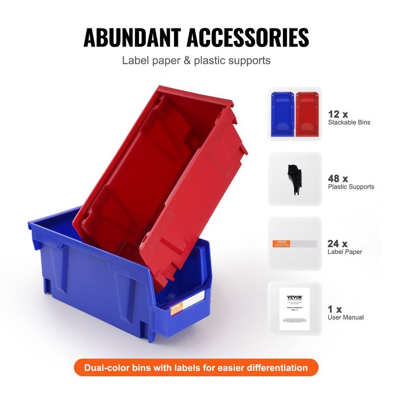 VEVOR Plastic Storage Bin,Hanging Stackable Storage Organizer Bin, Blue/Red,for,Office,or Pantry Organization