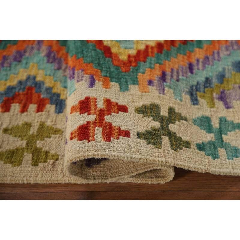 Reversible Kilim Rug Hand-Woven Wool Foyer Carpet - 3'4"x 4'6"