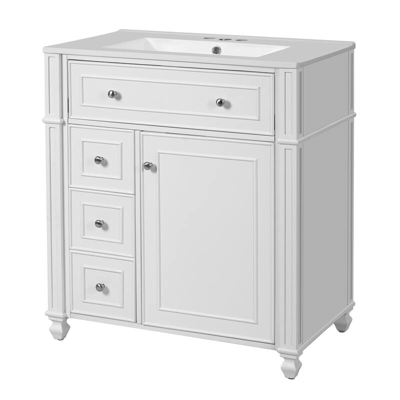 Roomfitters 30 Inch Bathroom Vanity with Ceramic Sink Basin, Soft Close Storage Cabinet & Door Organizer