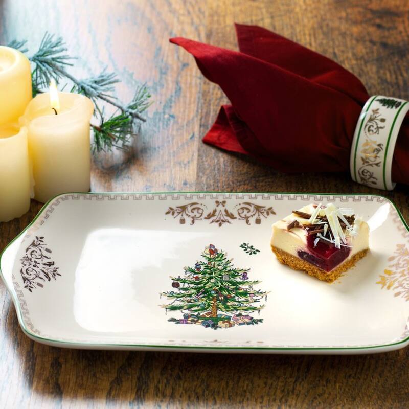 Spode Christmas Tree Gold Dessert Tray - 12" L x 7" W