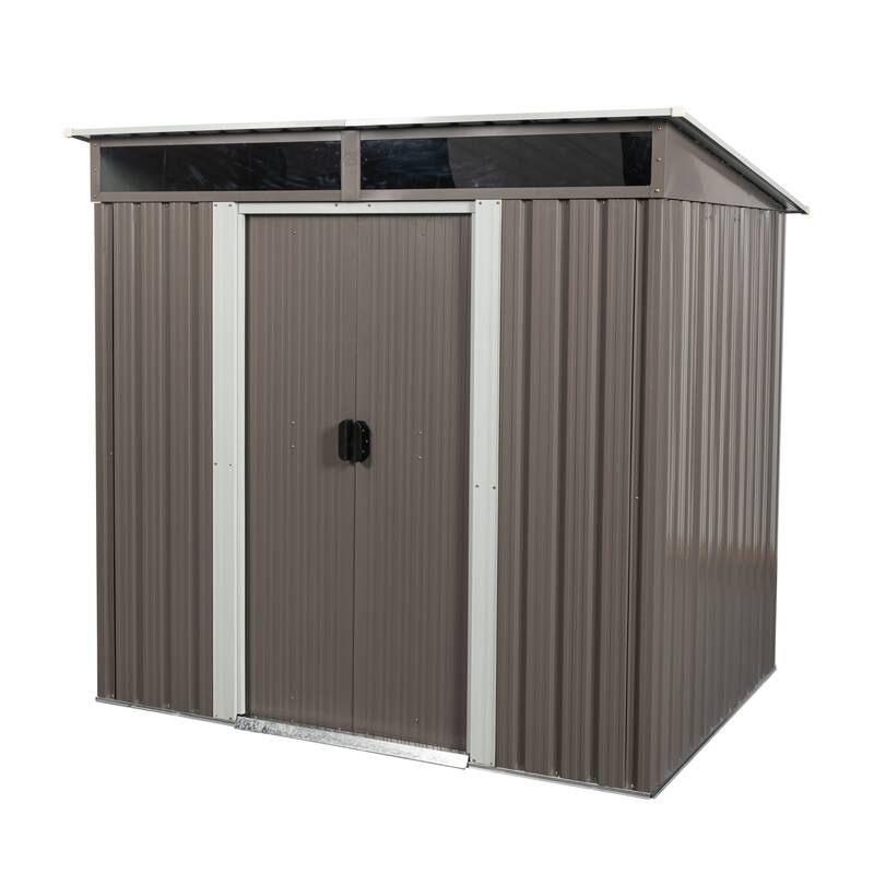 Rustproof Galvanized Steel Storage Shed Garden Shed with Sliding Lockable Doors & Tilted Roof Waterproof Tool Shed
