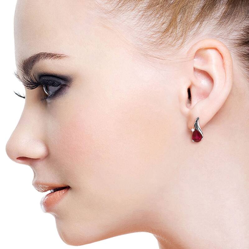 14K Solid Gold Studs Earrings Natural Diamond & Ruby Gemstone