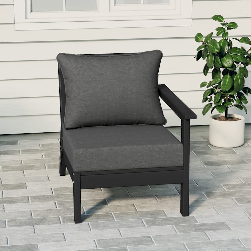 Birchwood All Weather HDPE Outdoor Patio Deep Seating Black Right Arm Facing Chair With Cushions (1-Piece)