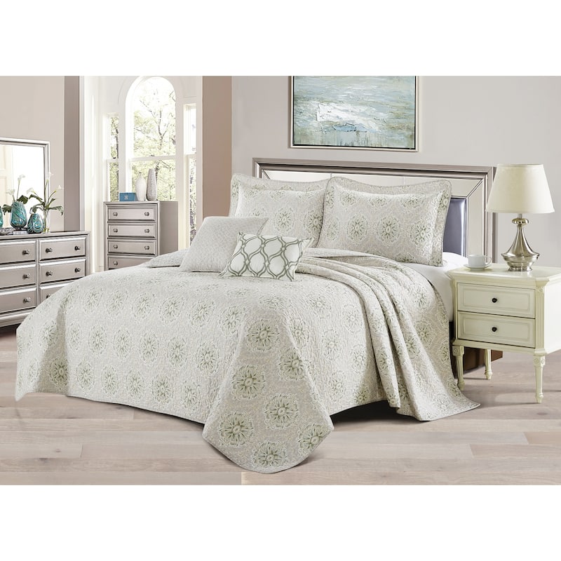 Serenta Bloom Medallion 5 Piece Reversible Quilt Bedspread Set