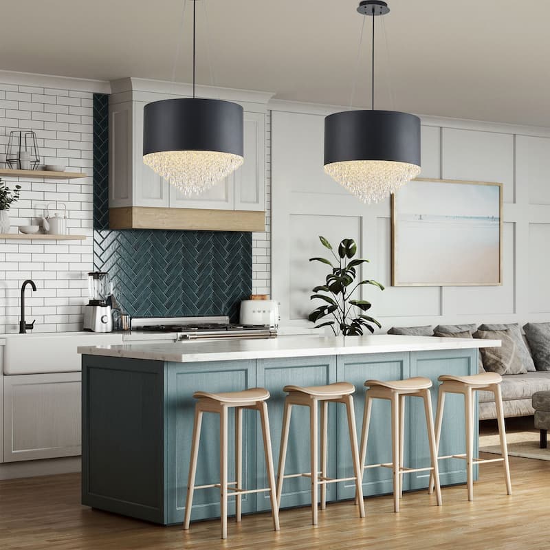Modern Black or White Metal Drum Shape Pendant Light for Dining Room Kitchen Island