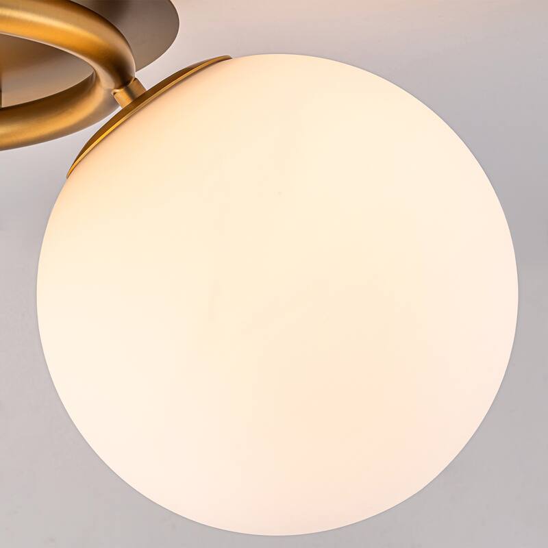 Modern 3-Light Flush Mount Ceiling Light with Opal Glass Globe Shades - Brass