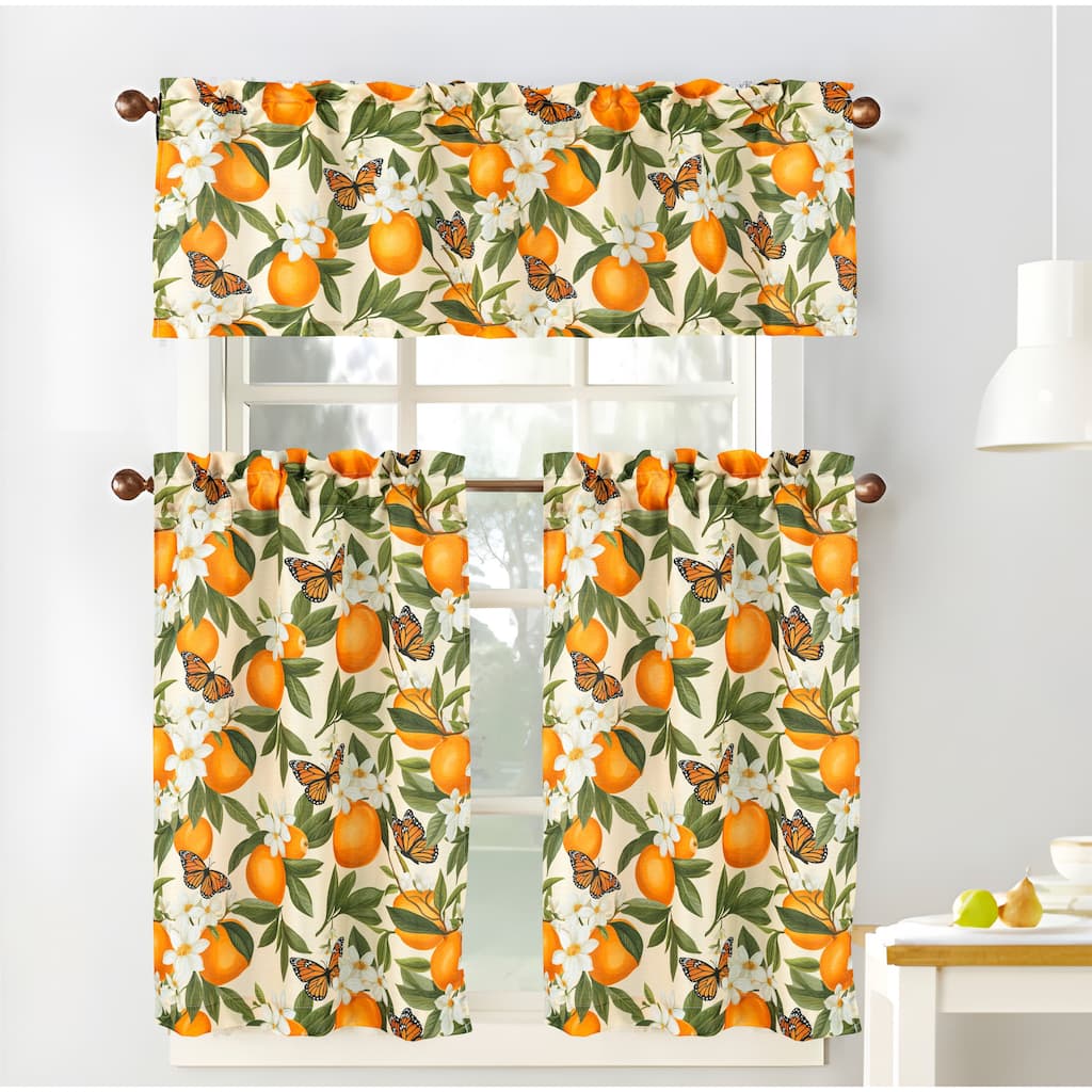 Orange Butterfly Cucina Kitchen Curtain Set