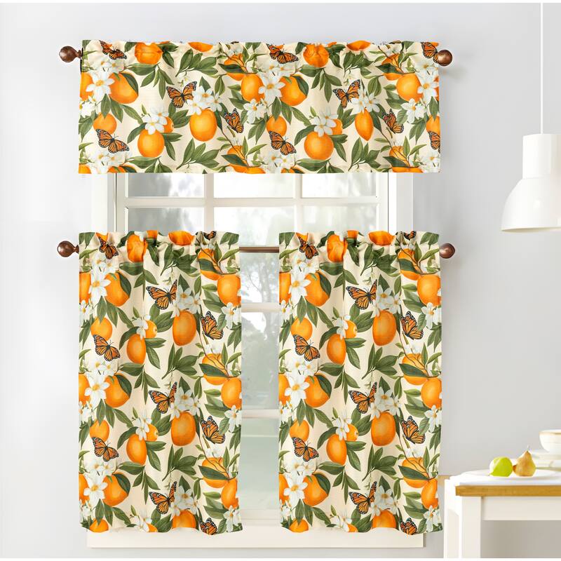Orange Butterfly Cucina Kitchen Curtain Set